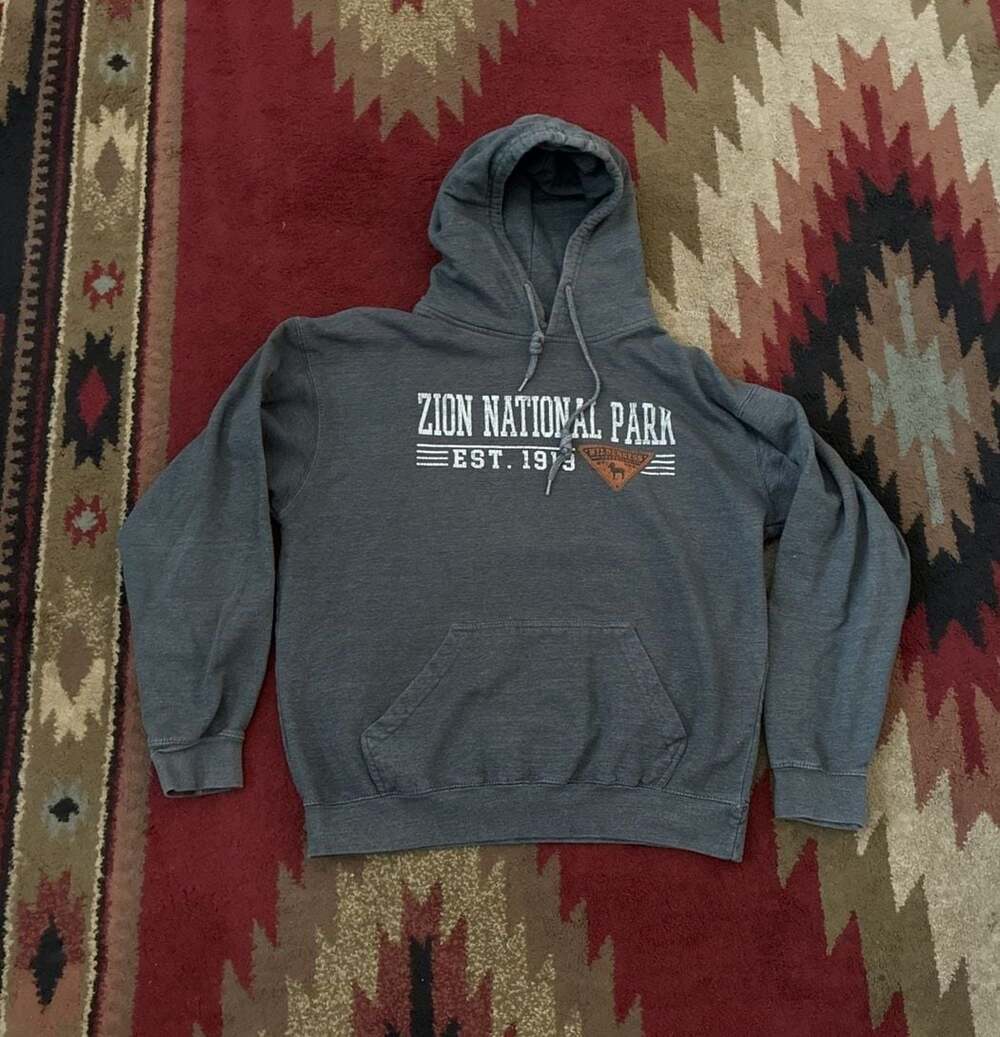 OuttaVision Zion National Park Est 1919 Wilderness Adventure Grey Pullover Hoodi